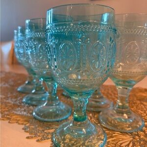 Pier 1 Turquoise Gemstone Glass Goblet Set